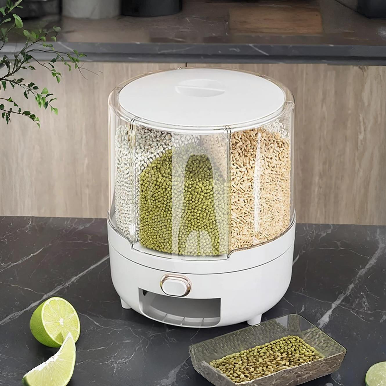 6-Grid Rotatable Grain Dispenser with Measuring Cup