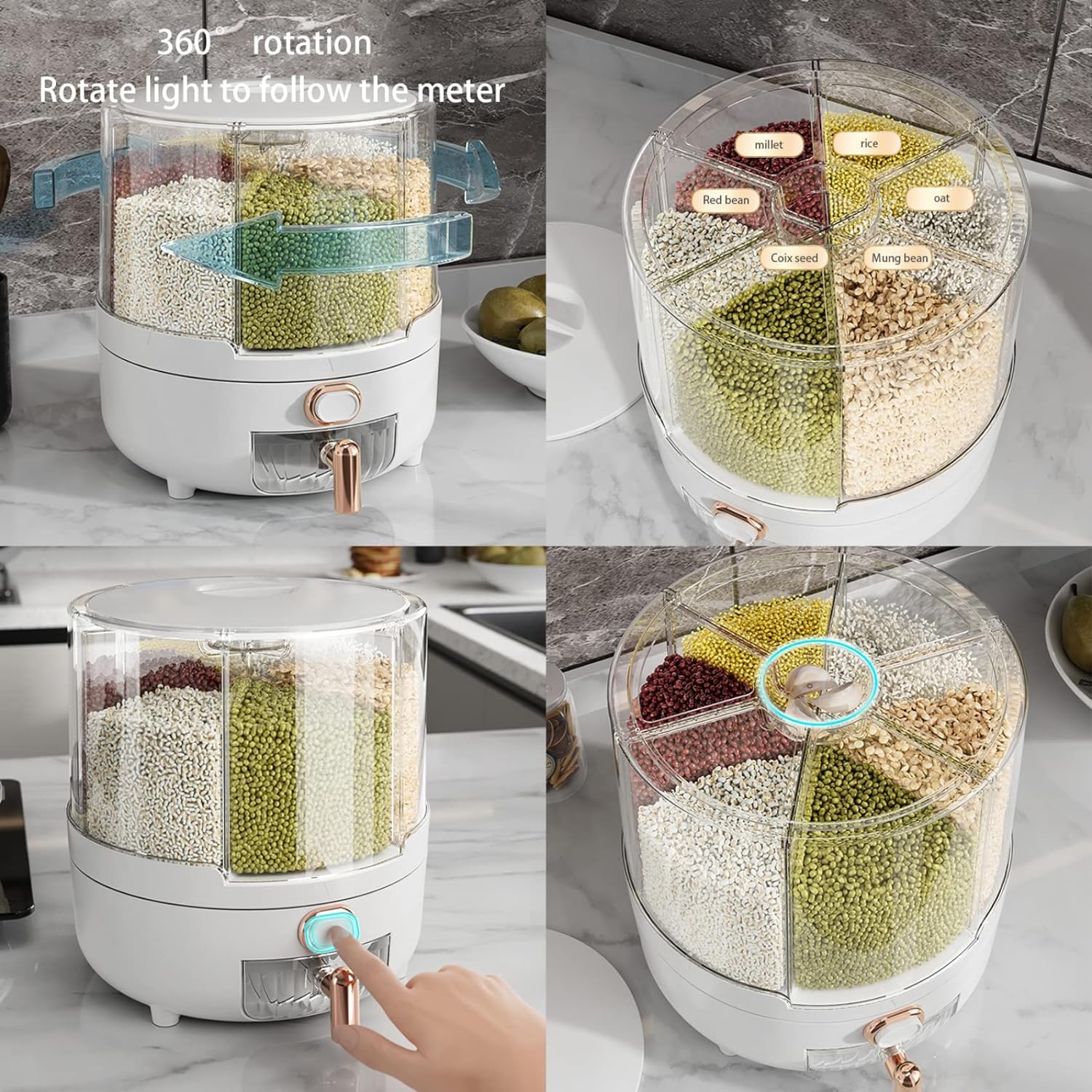 6-Grid Rotatable Grain Dispenser with Measuring Cup