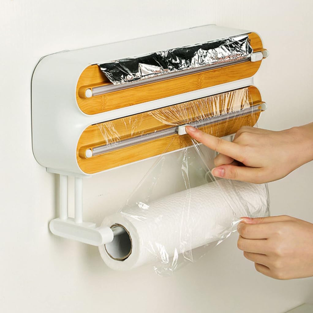 Magnetic 3-in-1 Bamboo Wrap Dispenser & Cutter