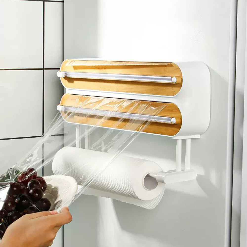Magnetic 3-in-1 Bamboo Wrap Dispenser & Cutter