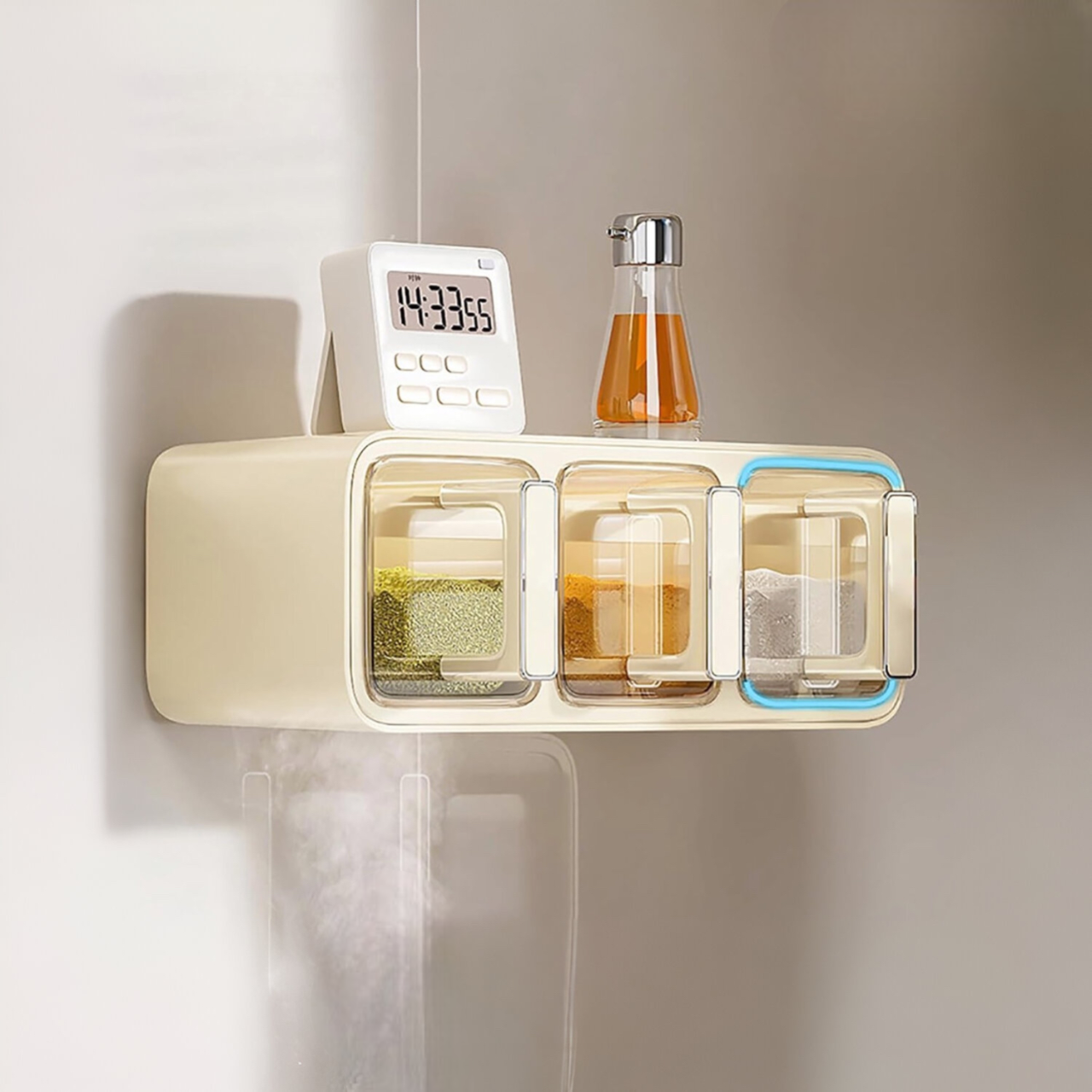 Self Adhesive 3-Grid Wall Mounted Spice Rack