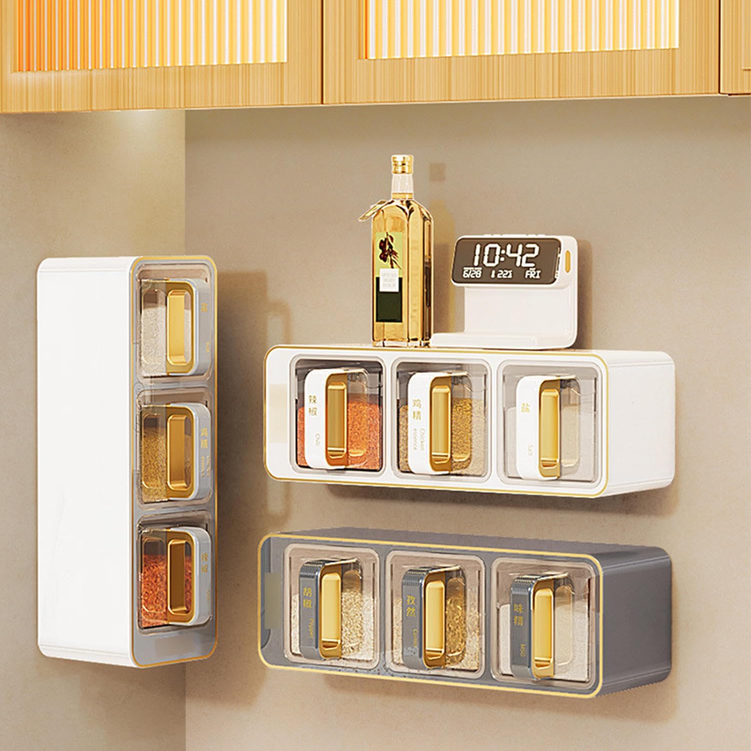 Self Adhesive 3-Grid Wall Mounted Spice Rack