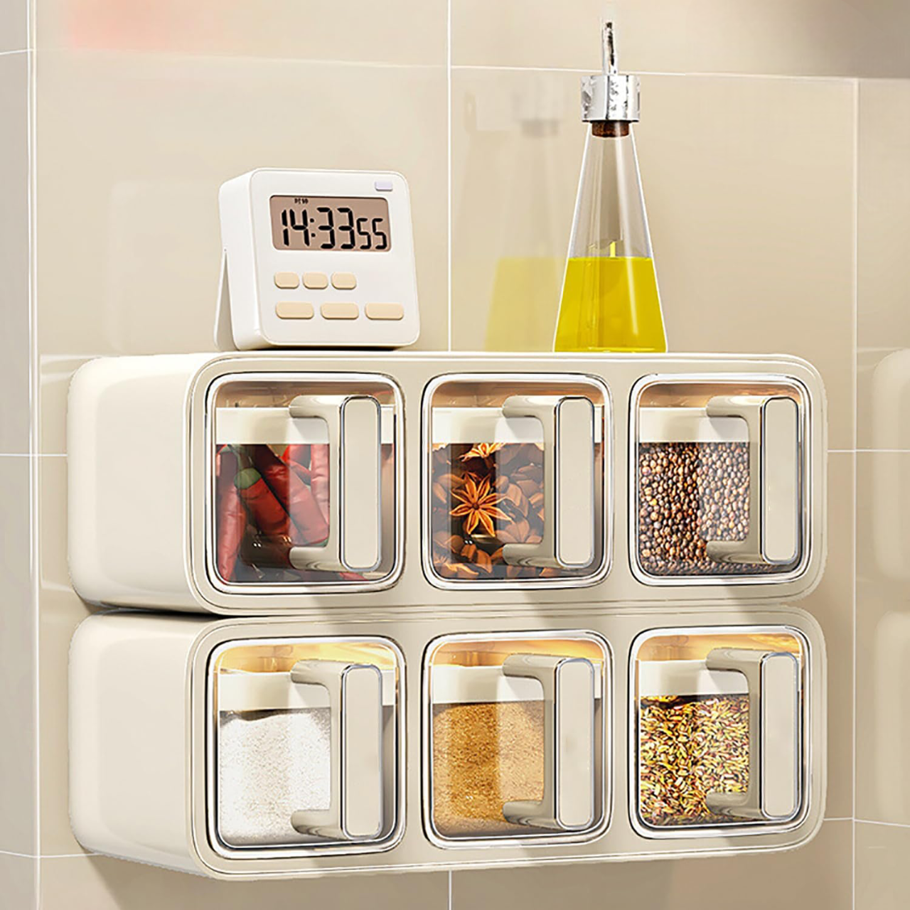 Self Adhesive 3-Grid Wall Mounted Spice Rack