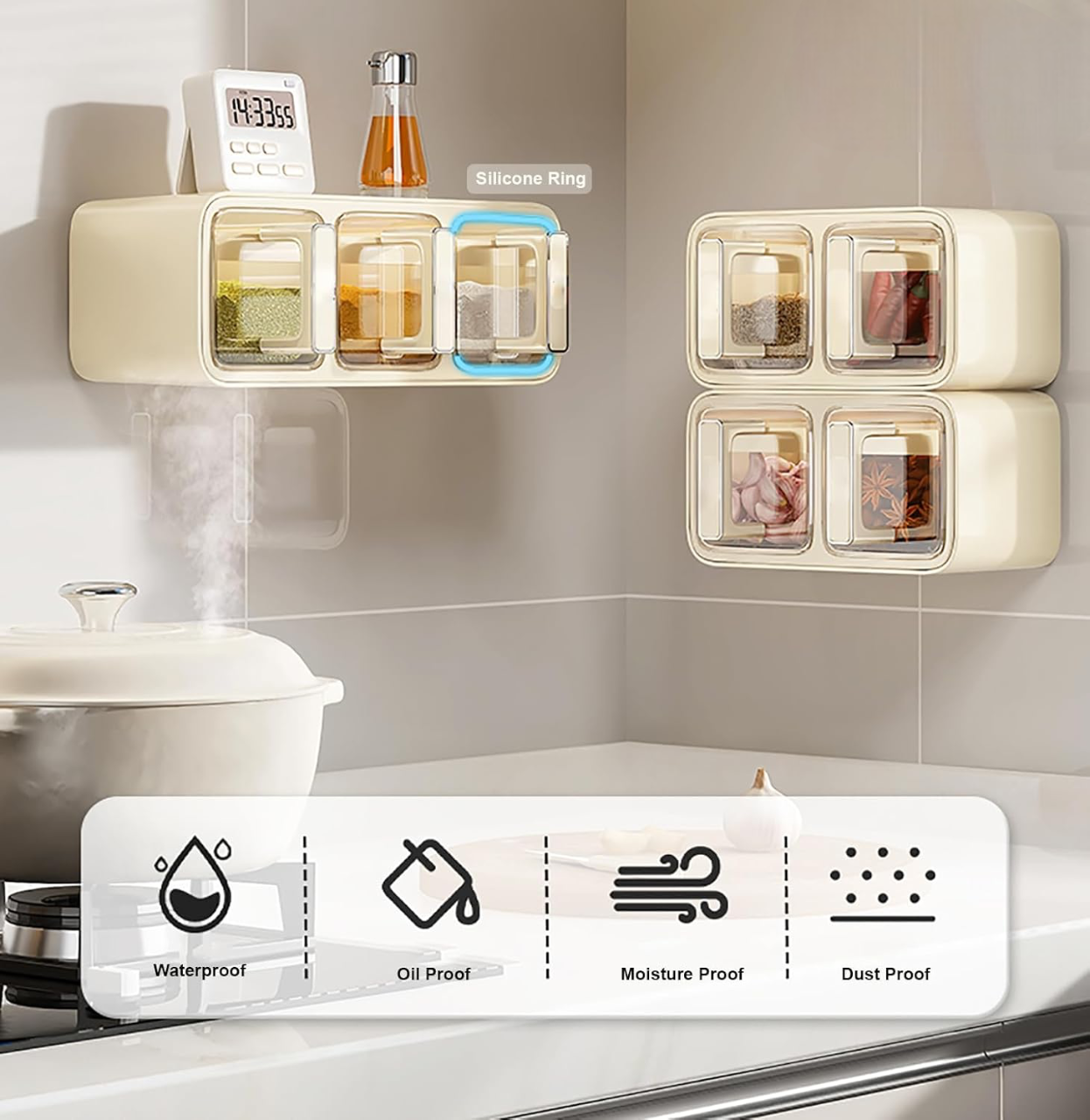 Self Adhesive 3-Grid Wall Mounted Spice Rack