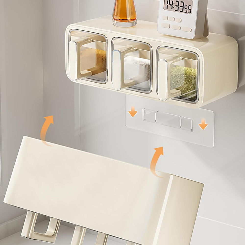 Self Adhesive 3-Grid Wall Mounted Spice Rack
