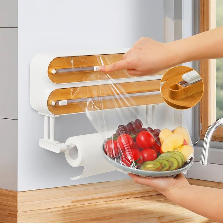 Magnetic 3-in-1 Bamboo Wrap Dispenser & Cutter